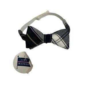 NWT Just Madras Navy Green Boys Self Fasten Pre Tied Bow Tie